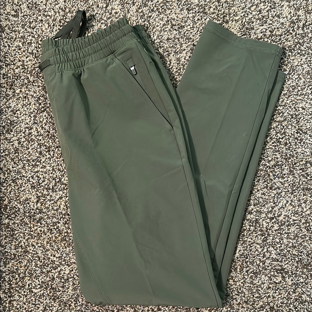 Green Elastic Waist Joggers with Straight Leg